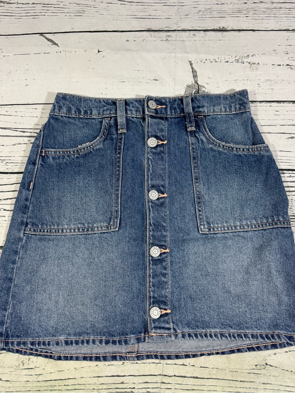 Old Navy Jean Skirt Button Front Light Wash Denim Girl's Size XL 14-16 EUC